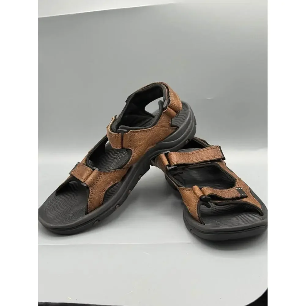 Lands’ End Men’s Leather Hiking Sandals Brown Adjustable Straps Size 10